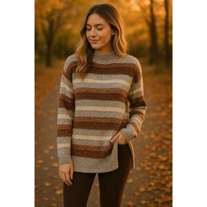 Universal Thread Small‎ Brown Striped Fuzzy Tunic Pullover Sweater Women's